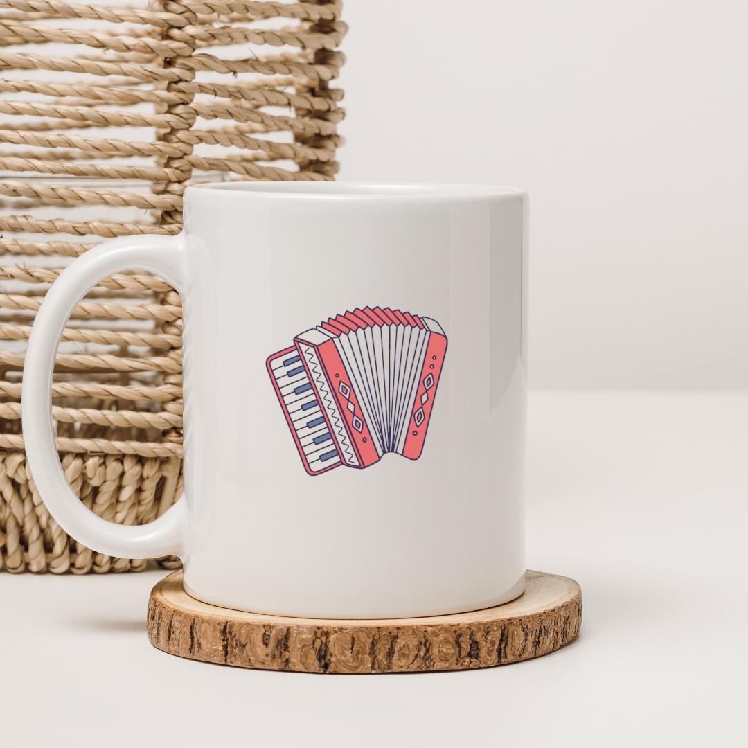 Mug rétro avec accordéon joyeux dans une ambiance musicale festive
