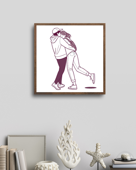 Illustration couple en cadre, idéale pour des impressions artistiques.