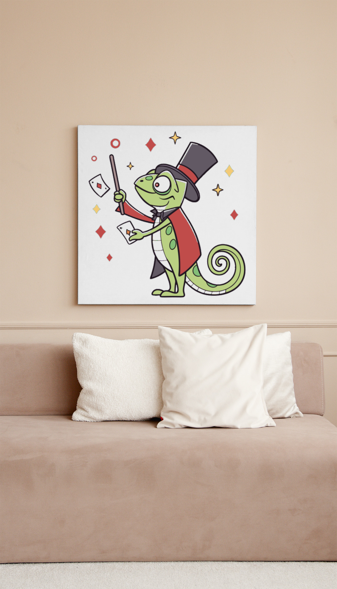 Cadre éducatif amusant avec caméléon cartoon magicien et design ludique
