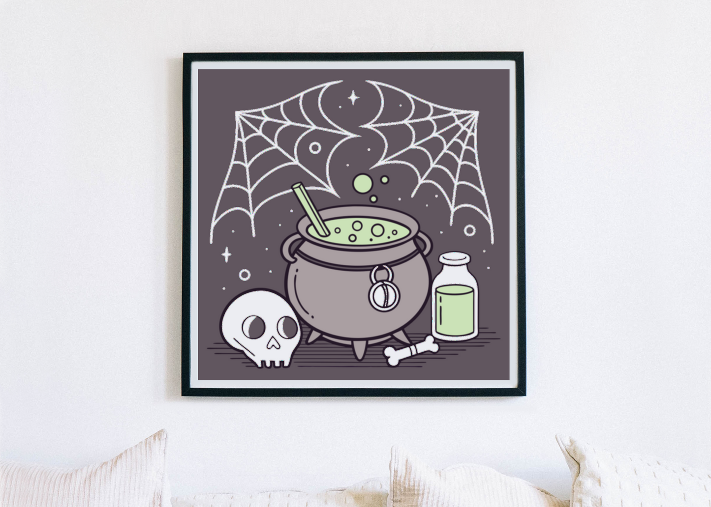 Cadre vibrant avec motif numérique énigmatique pour Halloween, parfait pour décorer