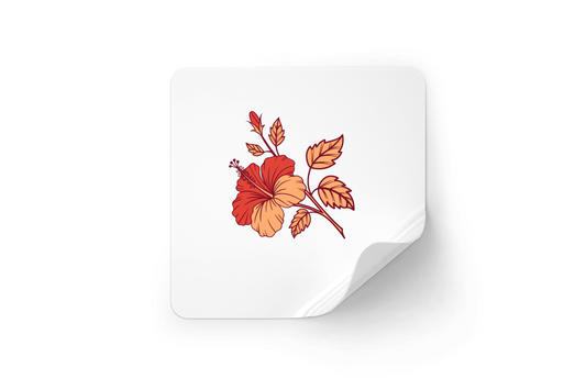 Sticker avec motif d'hibiscus éclatant au style tropical et pastel lumineux