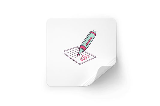 Sticker décoratif au style pastel montrant un stylo fluorescent en action