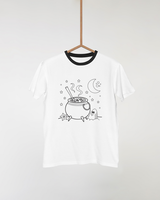 T-shirt mystérieux orné d'un chaudron en ébullition idéal pour nuits enchantées