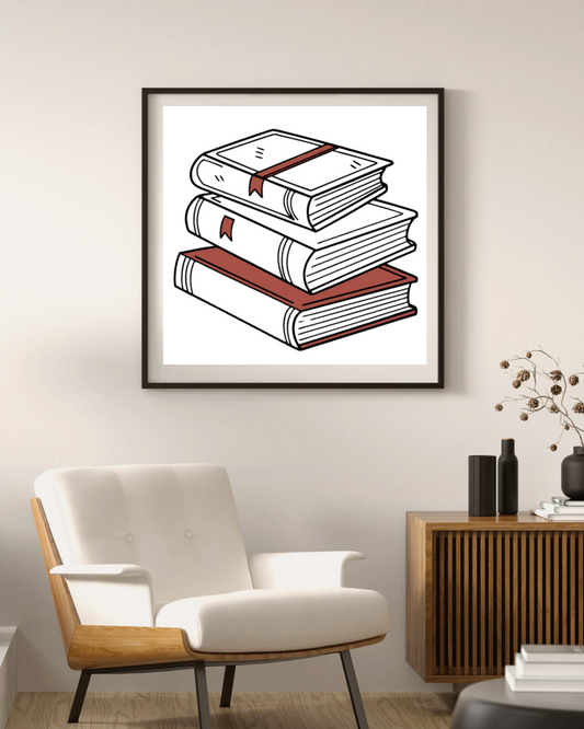 Cadre décoratif avec pile de livres en équilibre style vectoriel moderne