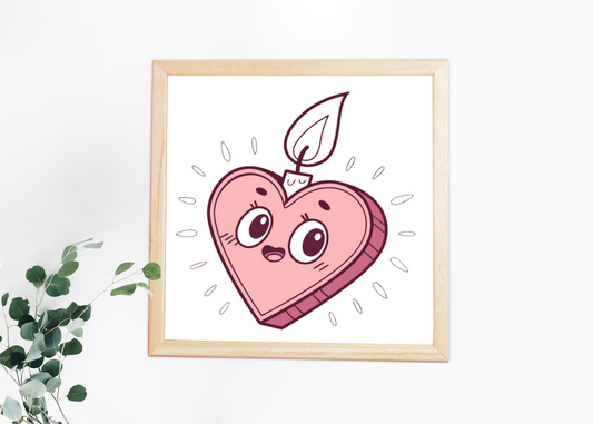 Cœur bougie encadré en style kawaii, décoration papeterie adorable.