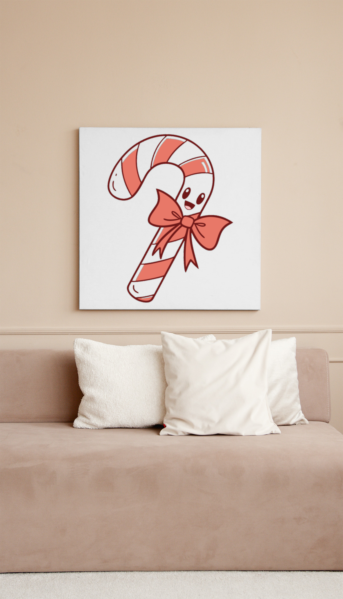 Cadre avec dessin kawaii festif de sucre d'orge joyeux ambiance Noël
