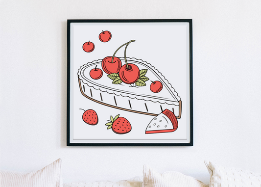 Cadre avec dessin décoratif de tarte stylisée qui éveille la créativité en cuisine