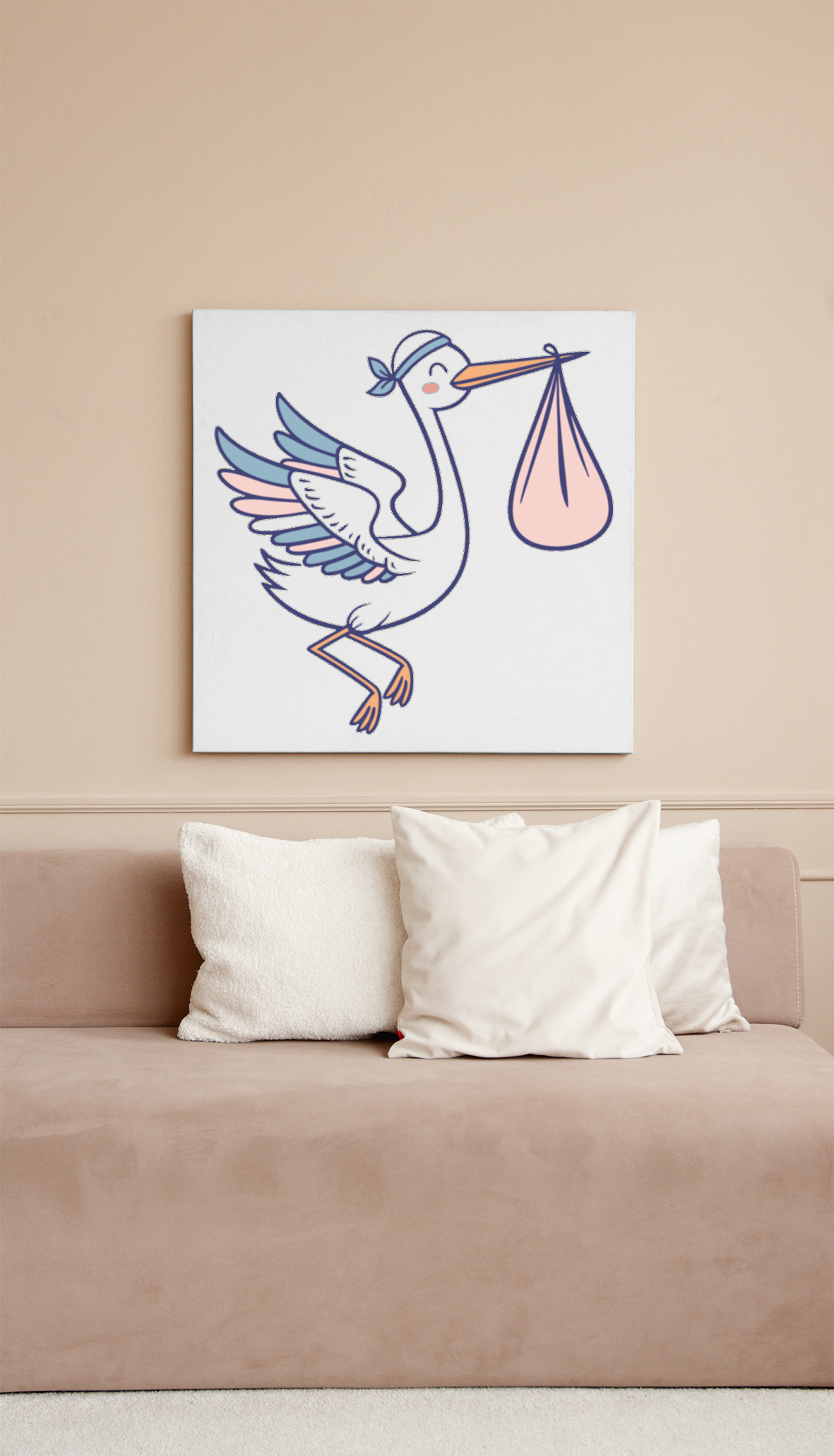 Cadre décoratif featuring une cigogne kawaii vintage