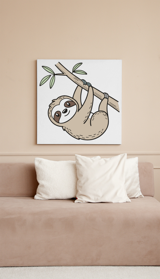 Cadre décoratif avec un paresseux relaxé sur une branche dans une ambiance apaisante