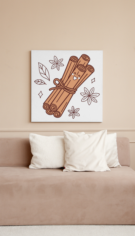 Cadre avec bâton de cannelle façon cartoon, ambiance gourmande et joyeuse
