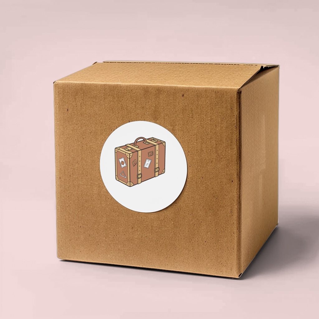 Sticker avec une valise vintage dessinée en style doodle pour les amateurs d'aventure