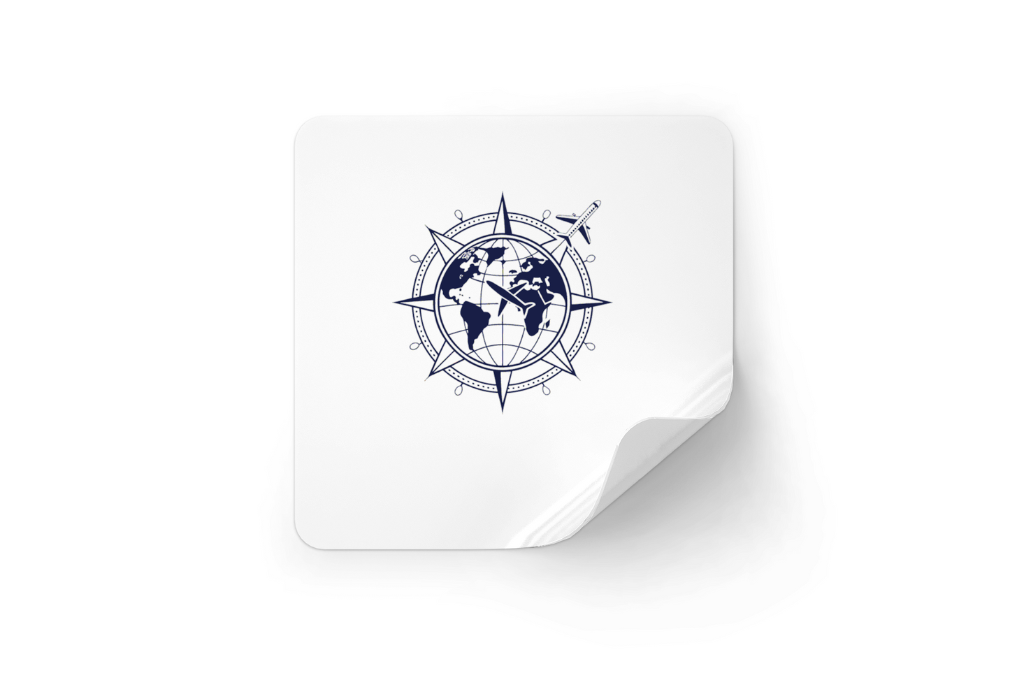 Sticker orné d'un avion minimaliste sur un globe, inspirant l'exploration