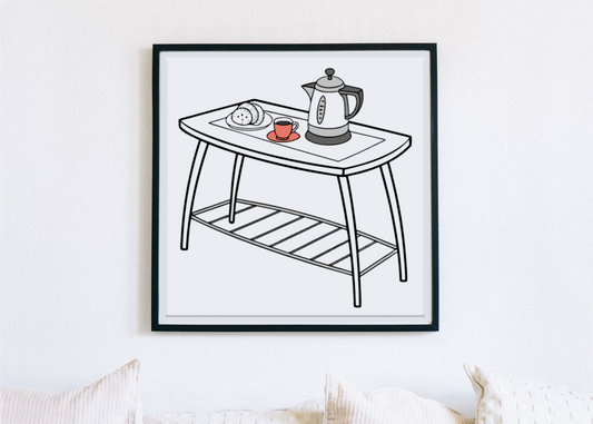 Cadre moderne avec une icône décorative représentant un petit-déjeuner sur table