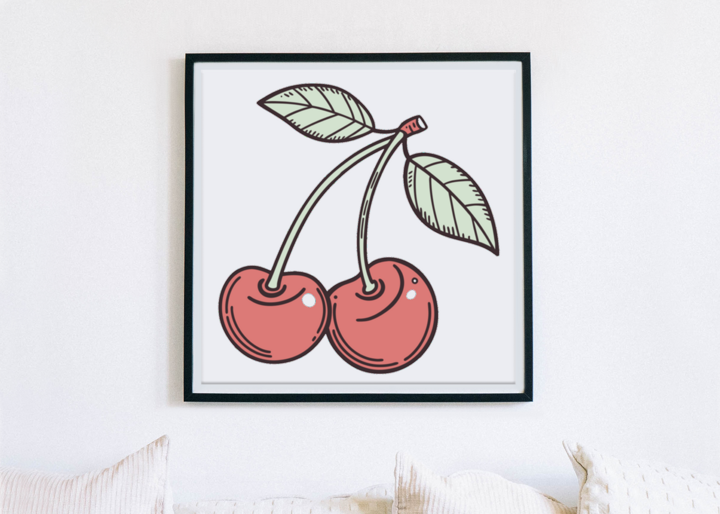 Cadre décoratif avec des cerises joyeuses et design doodle amusant