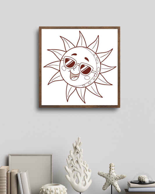 Cadre lumineux illustrant un visage souriant ensoleillé avec des lunettes d’été