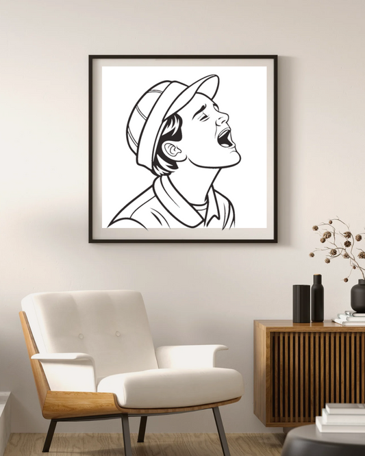 Cadre avec garçon criant en style monochrome expressif