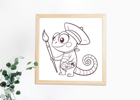 Cadre avec caméléon artistique joyeux aux couleurs vives pour une ambiance créative