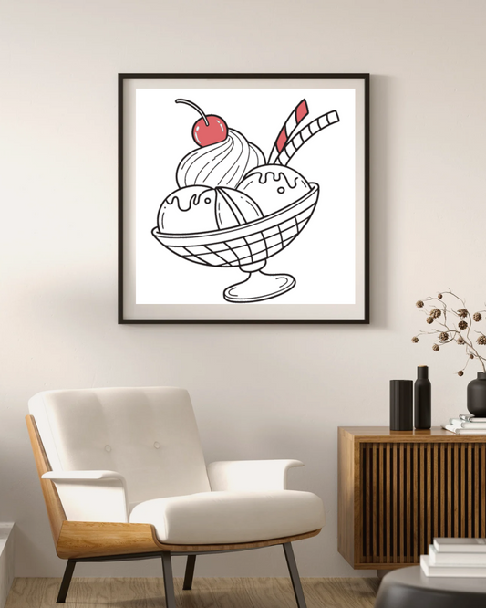 Cadre avec décoration numérique de coupe de glace dans des tons pastel