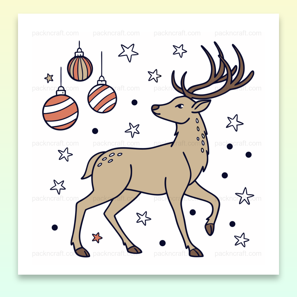 Illustration de renne gracieux en style doodle pour Noël, idéal pour déco DIY.