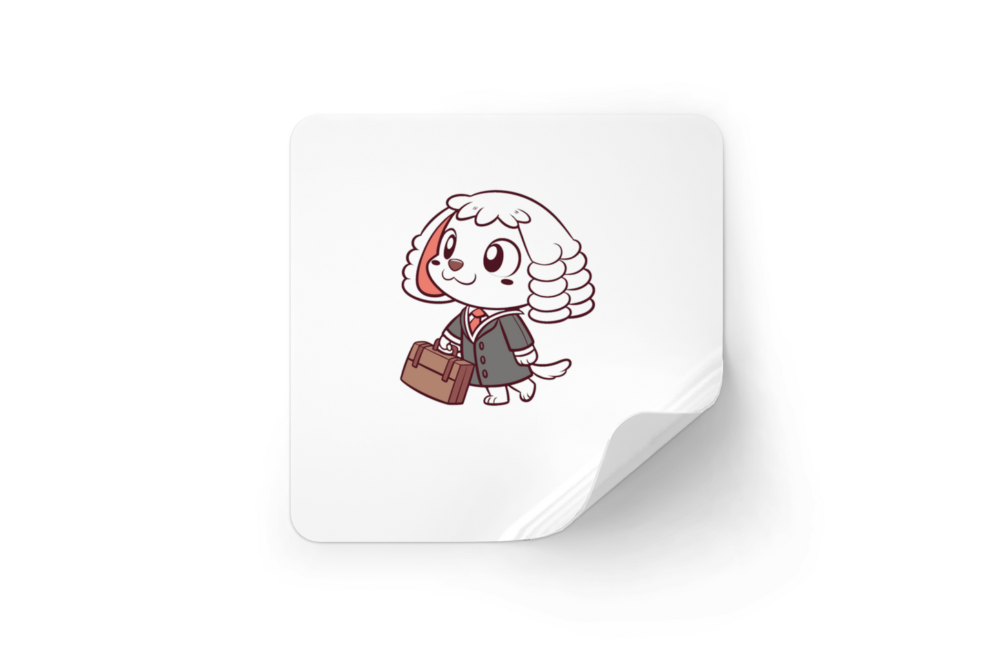 Sticker avec chien avocat mignon style kawaii, idéal pour le monde juridique