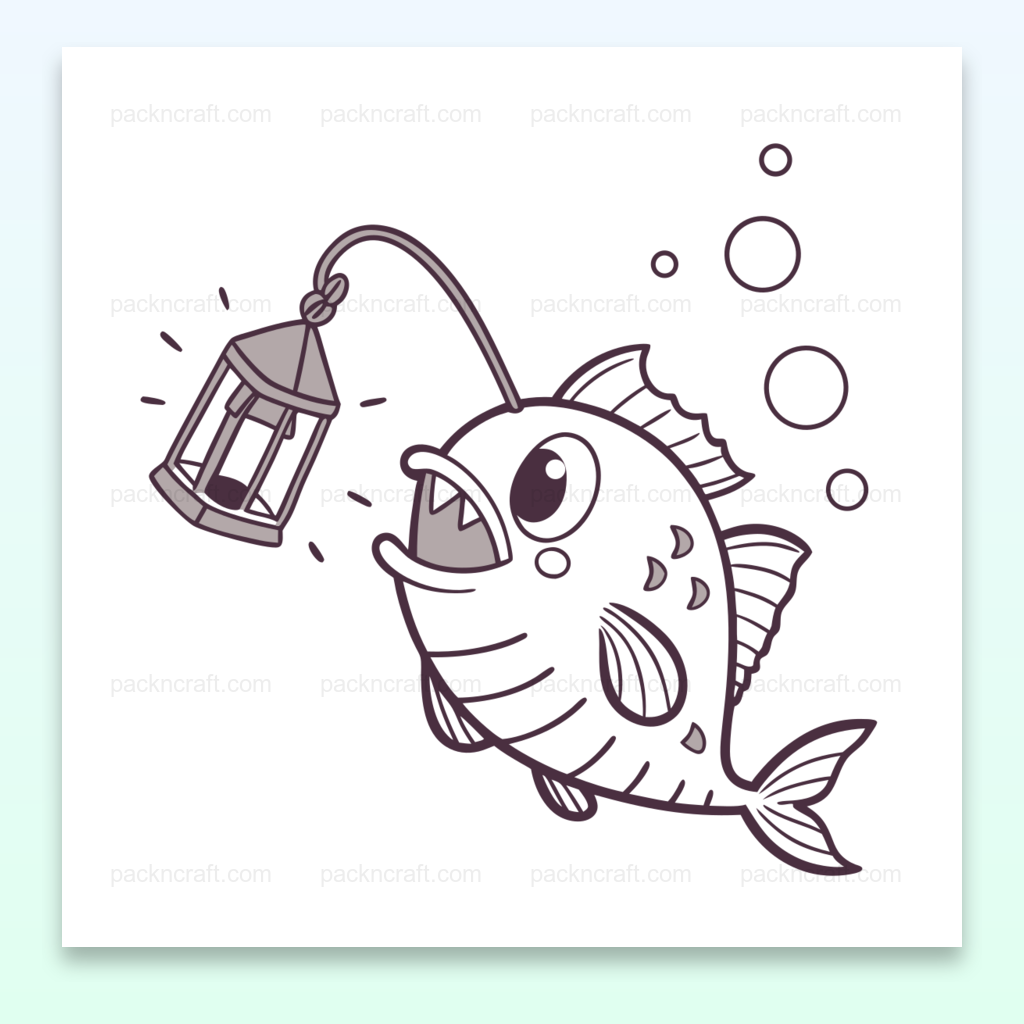 Illustration minimaliste d'un poisson lanternier joyeux pour usage décoratif, éducatif ou DIY