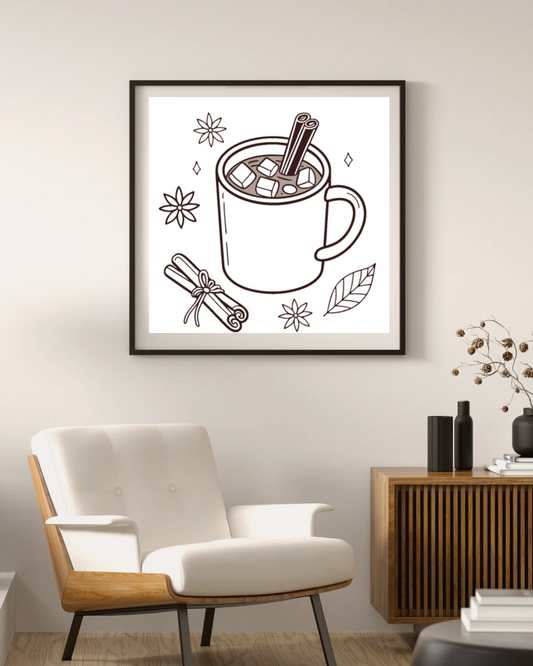 Cadre minimaliste pour l'hiver avec icône de chocolat chaud épicé