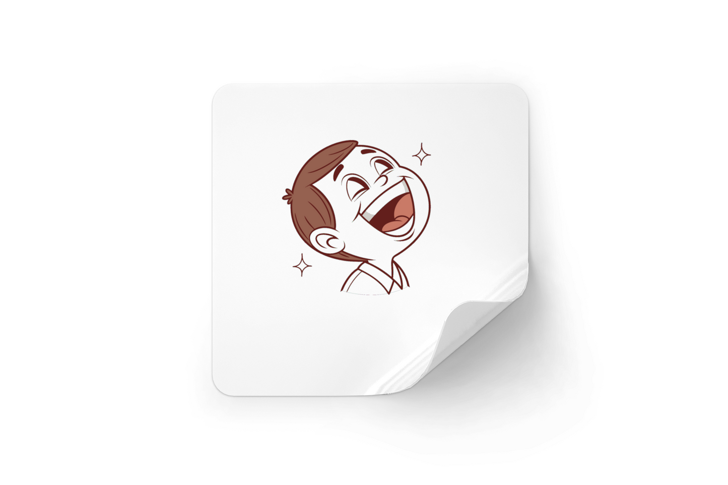 Sticker joyeux avec dessin enfantin d'un enfant rieur entouré d'étoiles