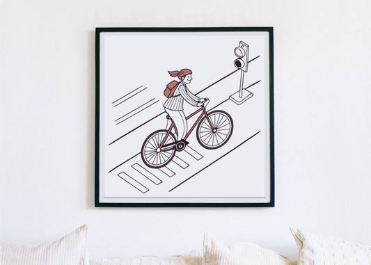 Cadre épuré orné d'une icône minimaliste de cycliste transport urbain