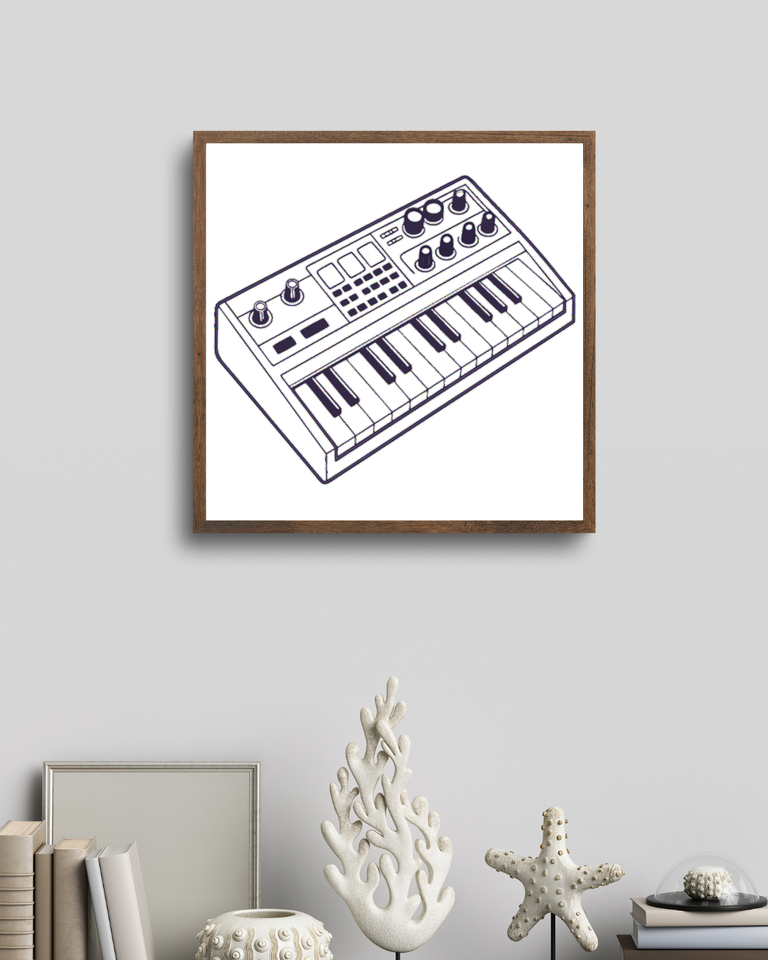 Cadre avec design minimaliste évoquant un synthétiseur créatif en musique électronique