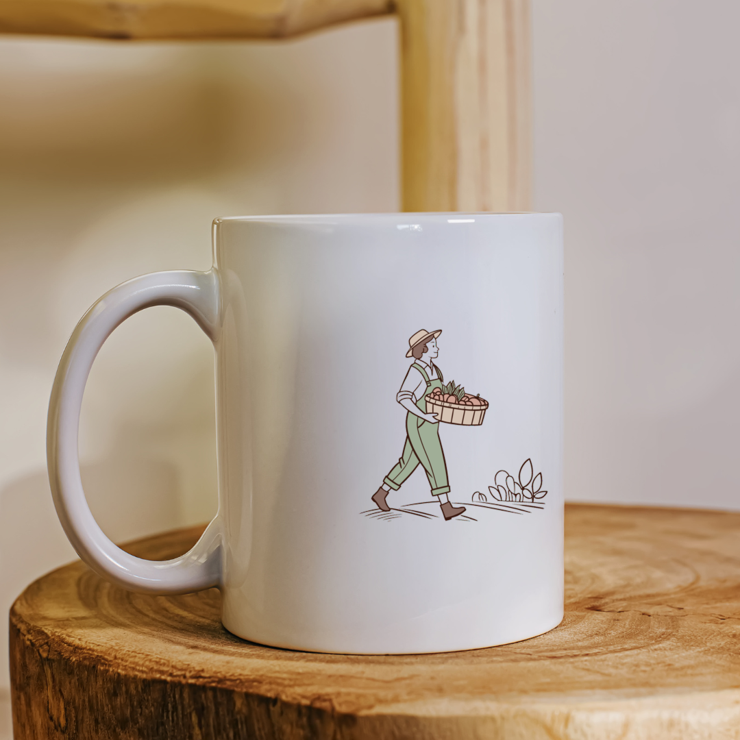 Fermière joyeuse portant légumes | SVG artistique vintage