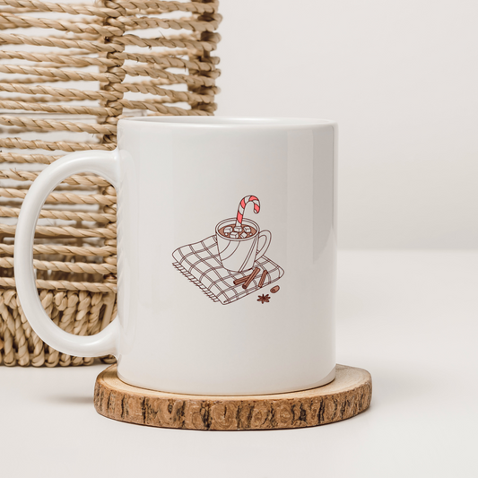 Mug avec doodle de chocolat chaud festif et candy cane ambiance hiver cozy