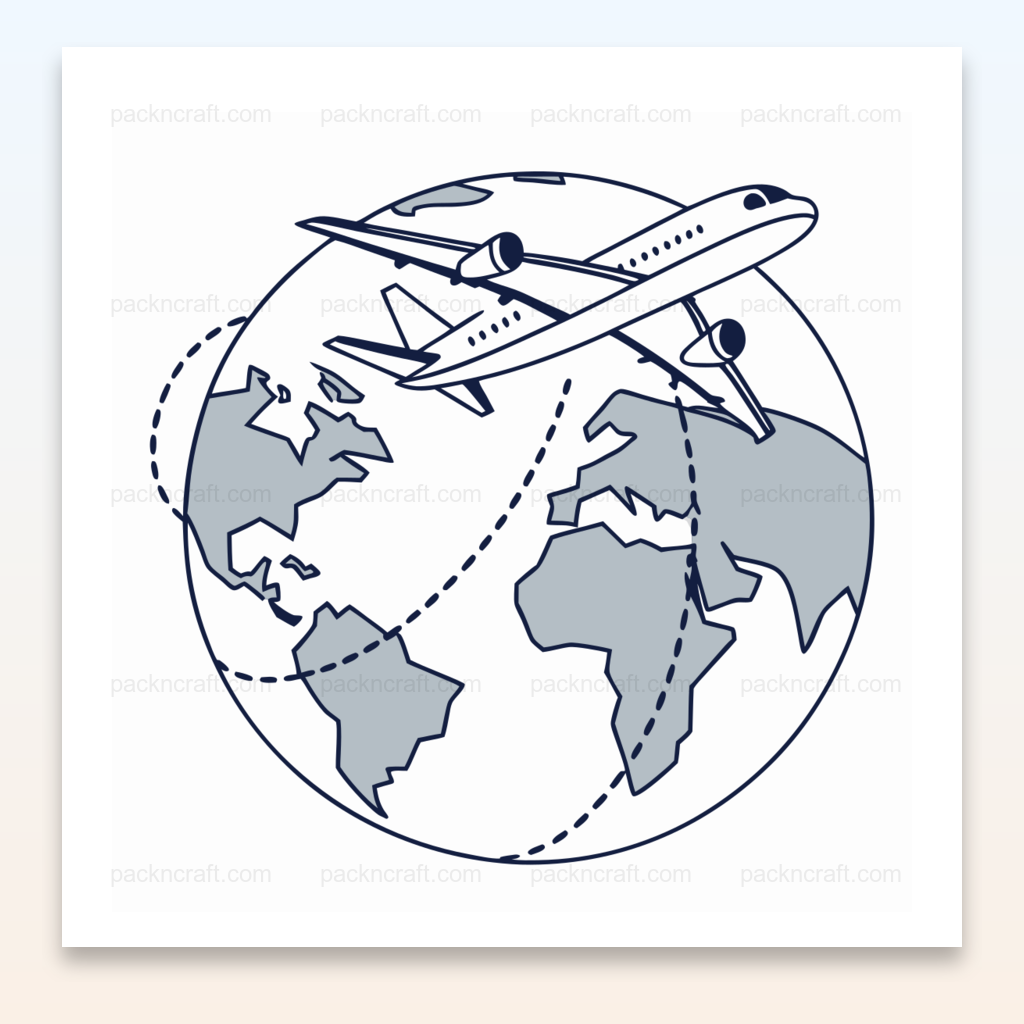 Illustration d'un avion en vol avec globe, style vectoriel minimaliste pour usage créatif