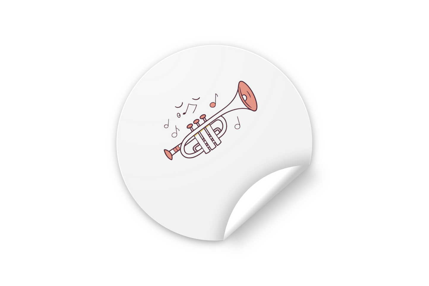 Sticker musical avec trompette dessinée, style artistique mélodieux et captivant