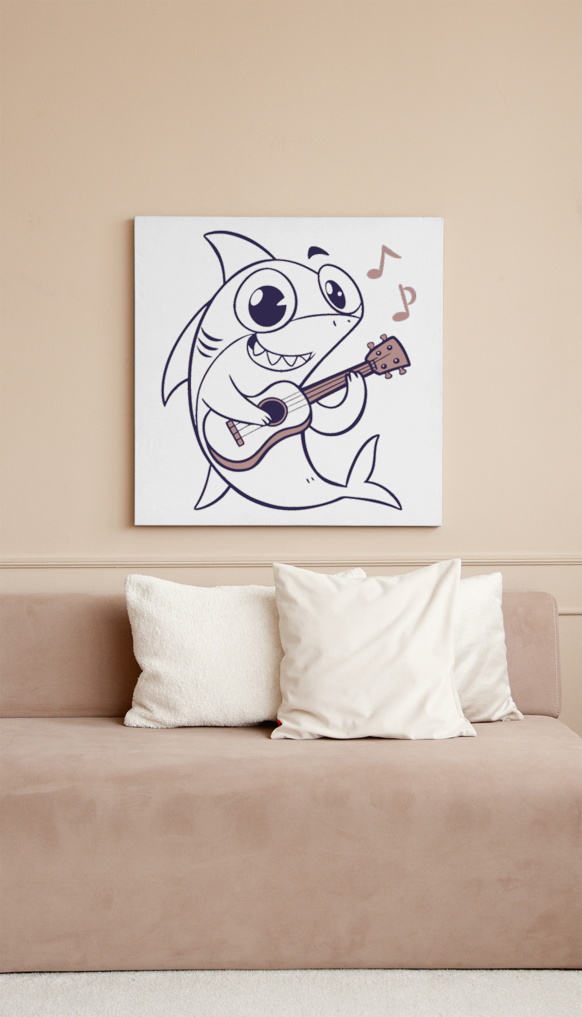 Cadre décoratif avec requin cartoon enjoué dans un thème marin vibrant