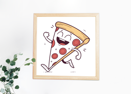 Cadre décoratif avec une pizza joyeuse style rétro pour une cuisine amusante