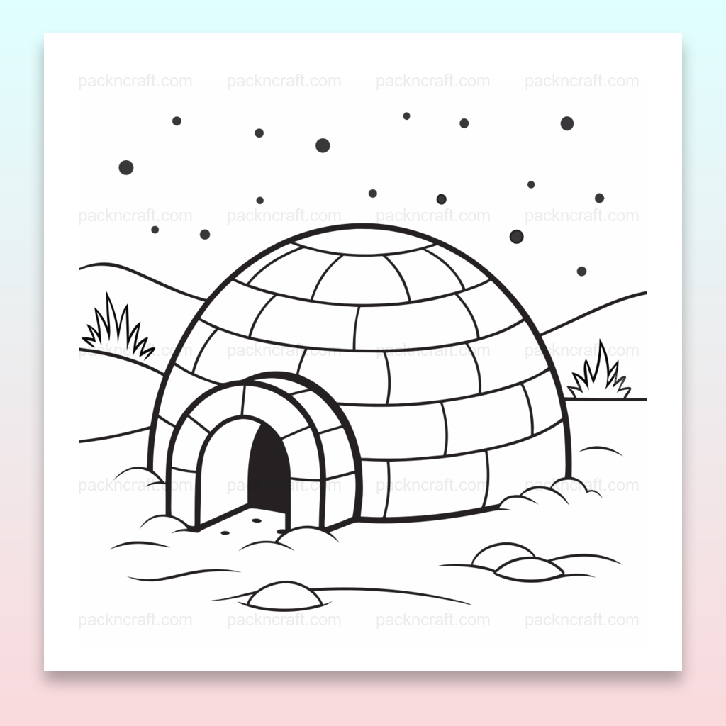 Illustration d'un igloo sous un ciel étoilé en style minimaliste, pour projets DIY.