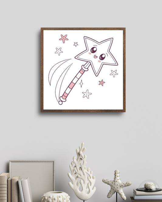 Illustration murale kawaii d'une baguette étoilée avec cadres décoratifs
