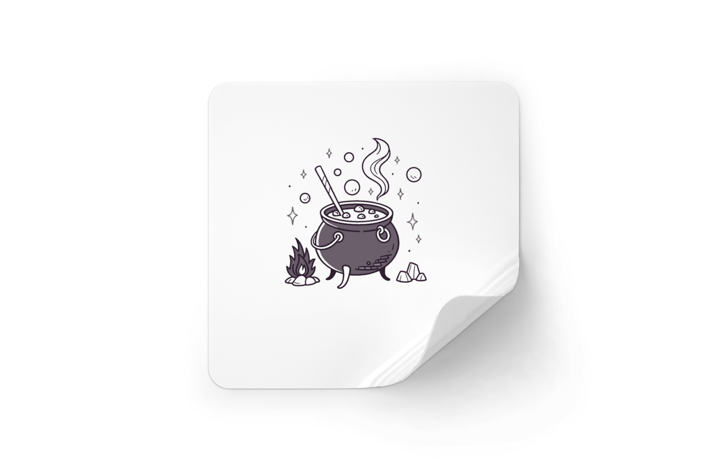 Sticker décoratif sur fond mystique avec un chaudron magique bouillonnant