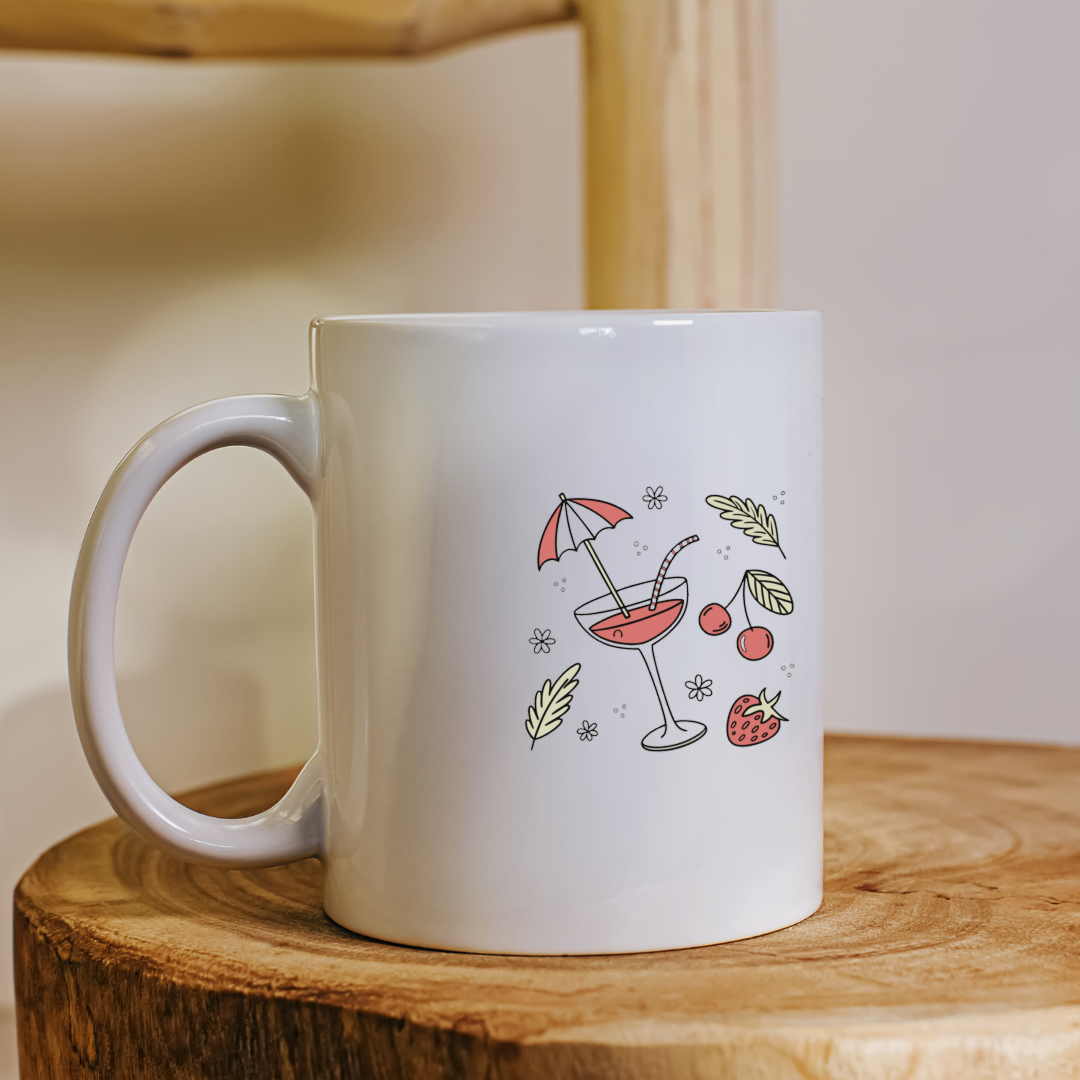 Mug décoratif avec motif cocktail joyeux pastel pour ambiance estivale ensoleillée