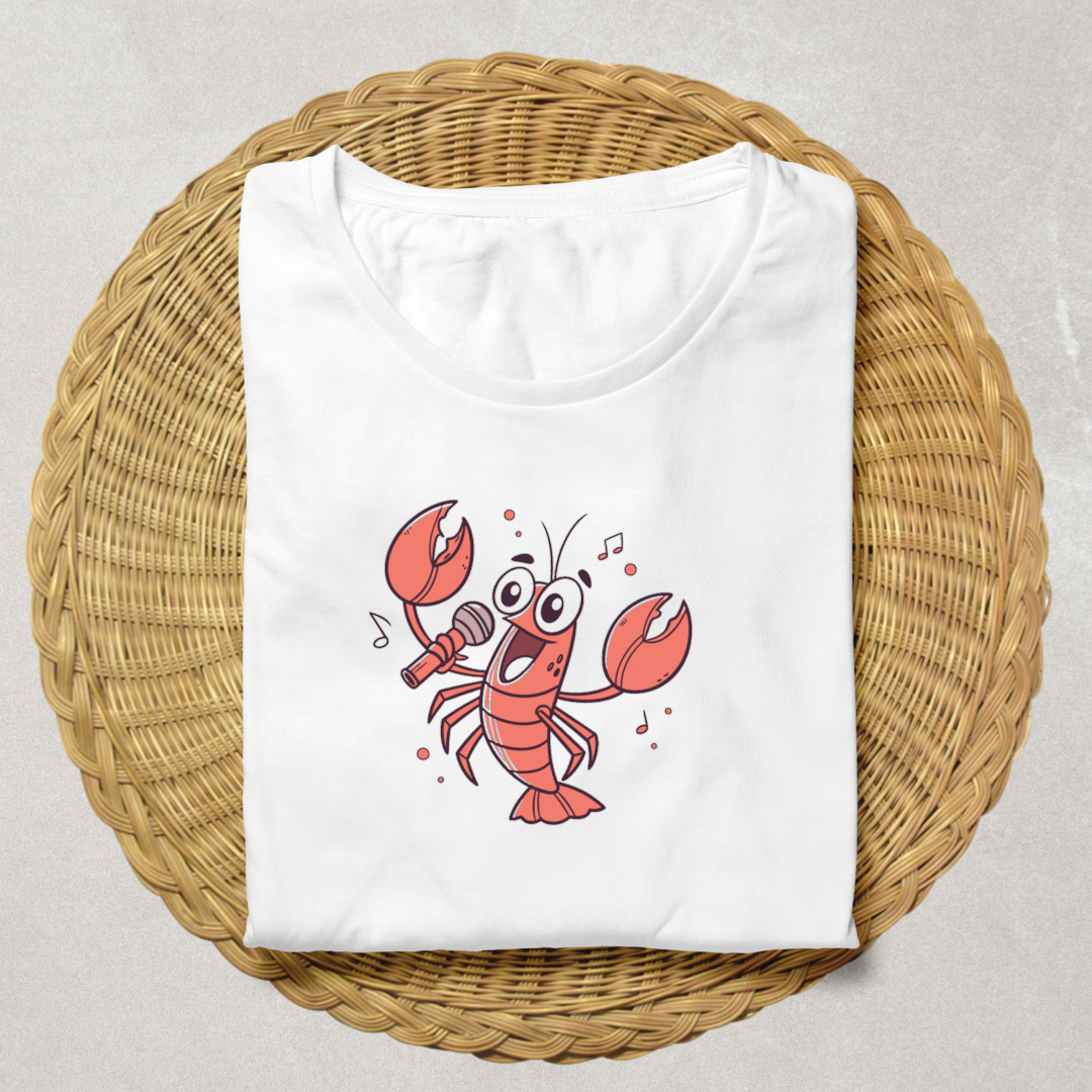 T-shirt en coton avec écrevisse chantante amusante en style vectoriel vibrant