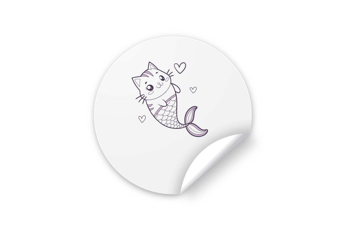 Autocollant avec chat sirène enjoué style cartoon thème marin ambiance ludique