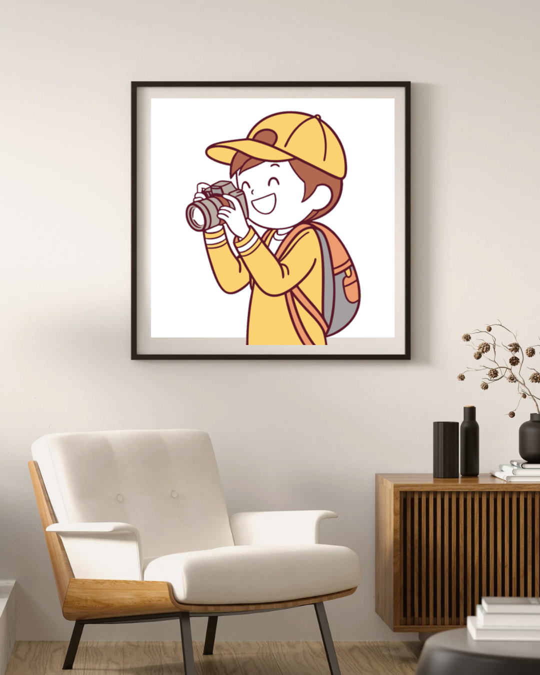 Cadre déco avec dessin numérique style explorateur joyeux pour un voyage amusant