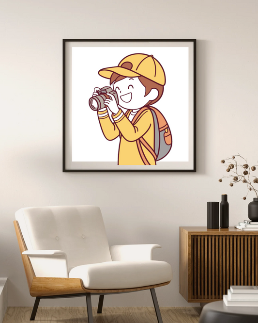 Cadre déco avec dessin numérique style explorateur joyeux pour un voyage amusant