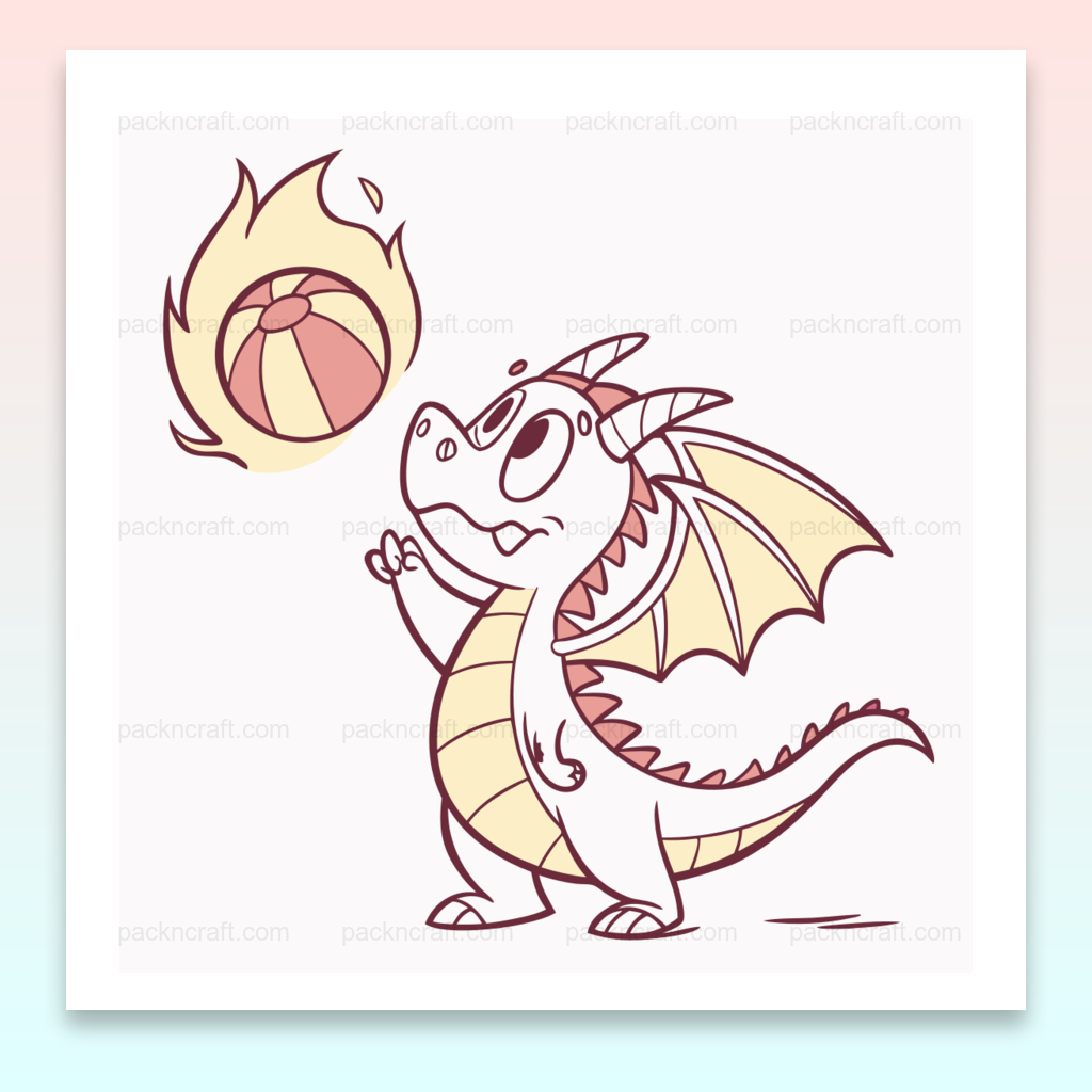 Illustration d'un dragon joueur avec une balle de feu, idéale pour créations fantaisie.