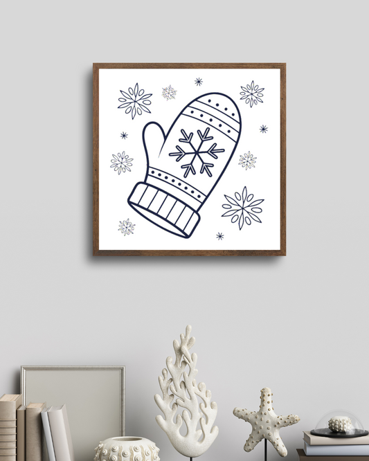 Cadre au style minimaliste avec une icône de moufle enneigée pour un hiver magique