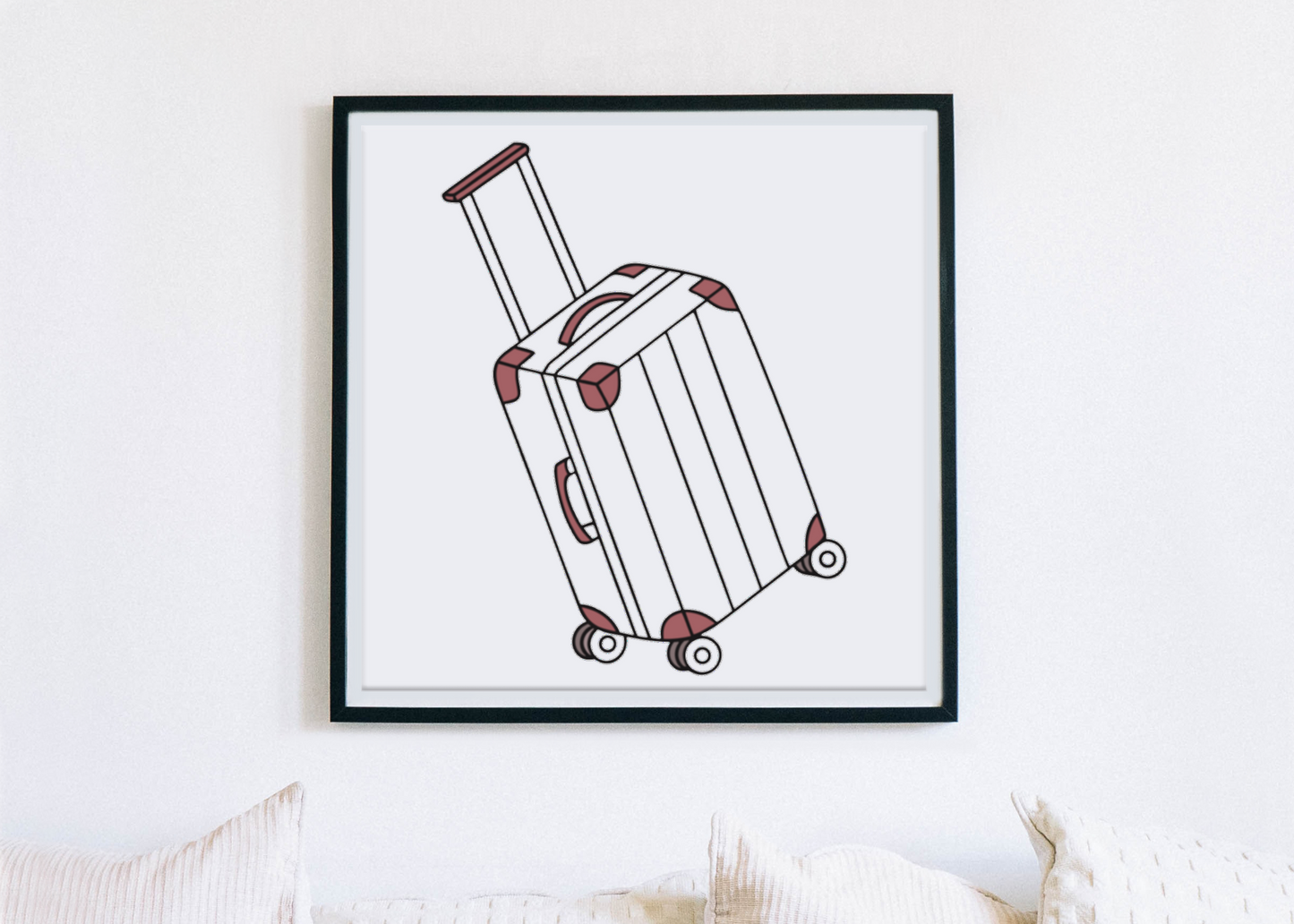Cadre de voyage avec une valise prête pour l'aventure, motif graphique moderne
