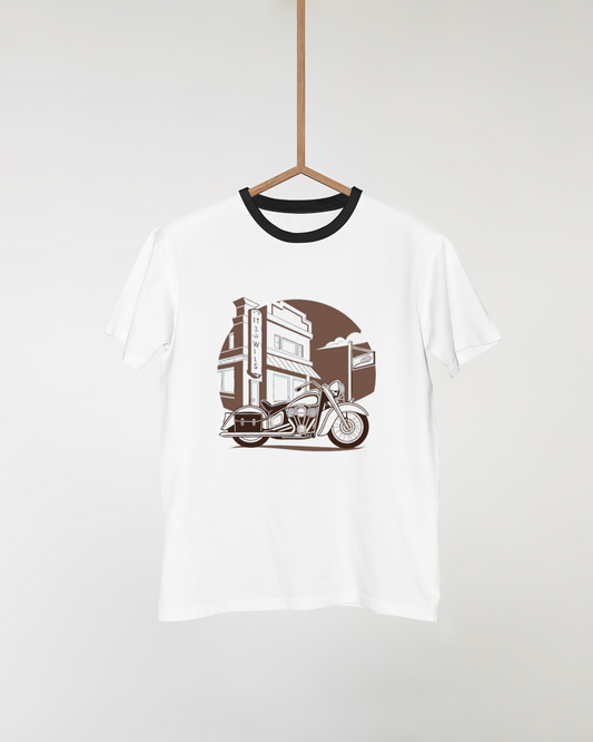Illustration moto rétro sur t-shirt, design urbain