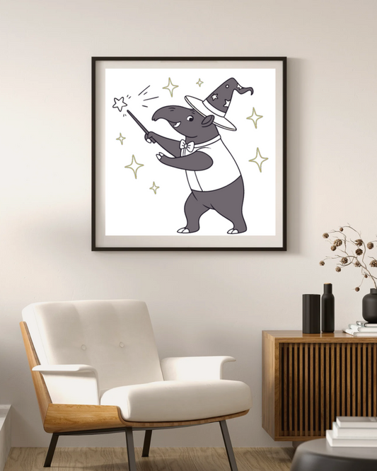 Cadre élégant avec tapir enchanteur aux étoiles en art numérique élégant