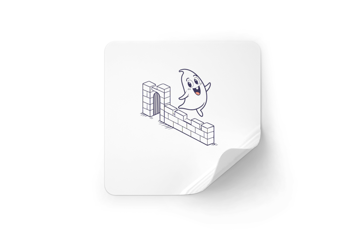 Sticker festif avec fantôme joyeux dans un style stylisé évoquant Halloween