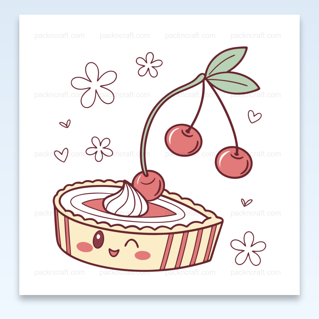 Illustration kawaii de tarte cerise joyeuse pour DIY et papeterie.